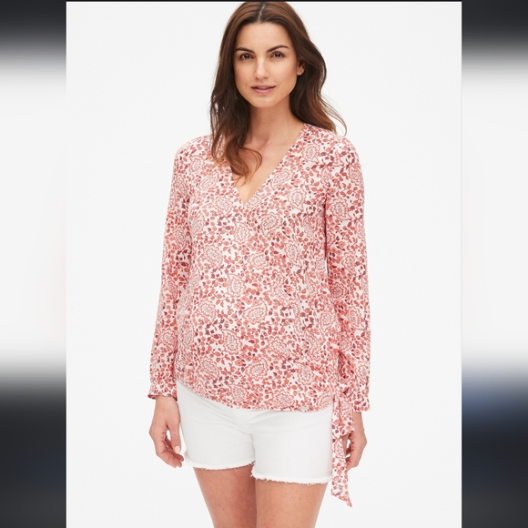 Gap Maternity Wrap Top Linen Paisley Print - Picture 1 of 14
